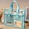 Large Clear Tote Bag Waterproof Transparent PVC Tote Bag with Mesh Pocket and Reinforced Handles
