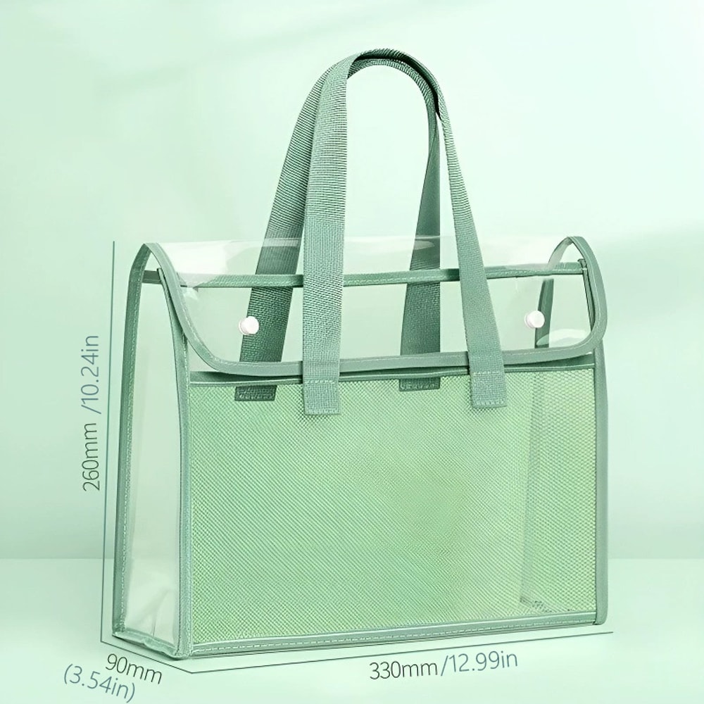 Large Clear Tote Bag Waterproof Transparent PVC Tote Bag with Mesh Pocket and Reinforced Handles