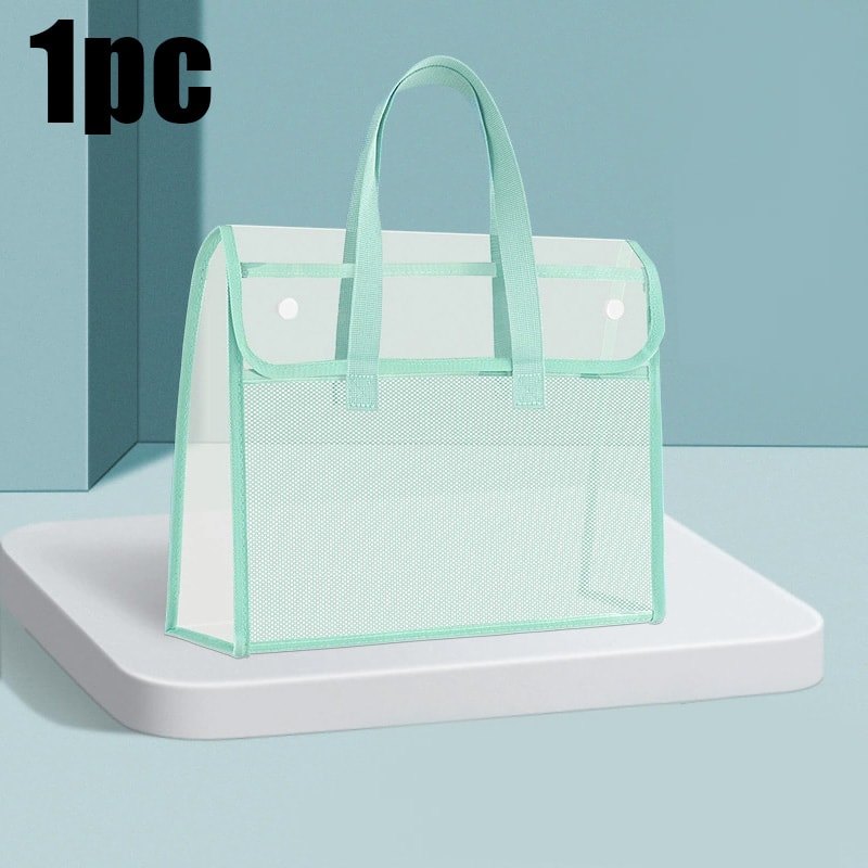 Large Clear Tote Bag Waterproof Transparent PVC Tote Bag with Mesh Pocket and Reinforced Handles