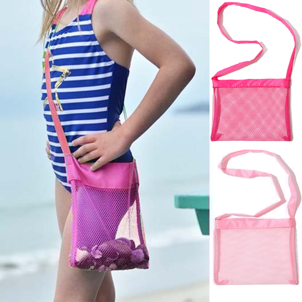 Kids Mesh Beach Bag for Shell Collecting and Beach Toy Storage