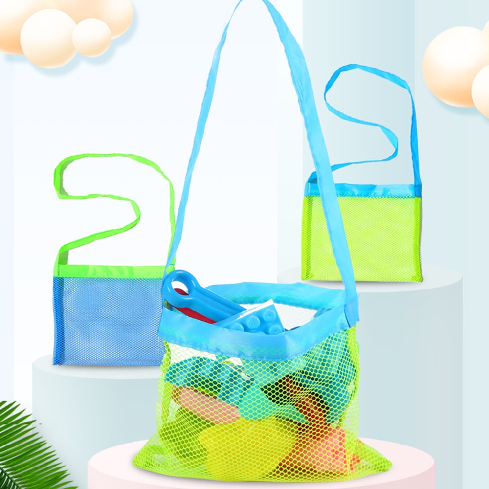 Kids Mesh Beach Bag for Shell Collecting and Beach Toy Storage