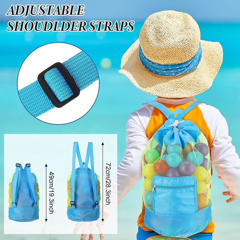Kids Mesh Beach Toy Bag Foldable Shell Collecting Swim Backpack 4