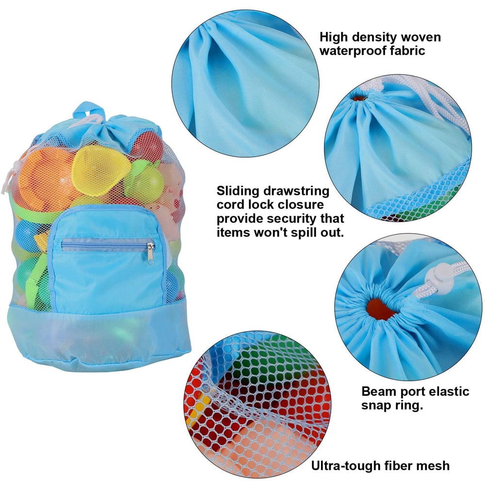 Kids Mesh Beach Toy Bag Foldable Shell Collecting Swim Backpack 2