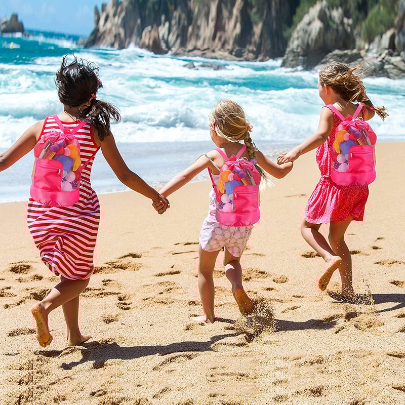 Kids Mesh Beach Toy Bag Foldable Shell Collecting Swim Backpack 3