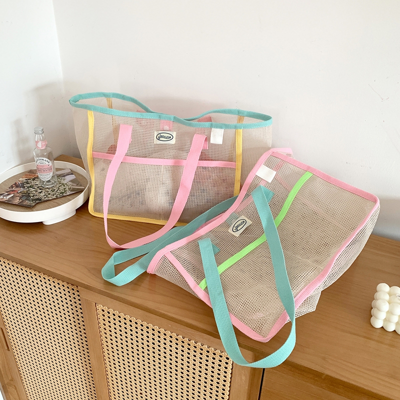 Clear Mesh Beach Tote Bag Large Capacity Pool And Shower Carryall 2