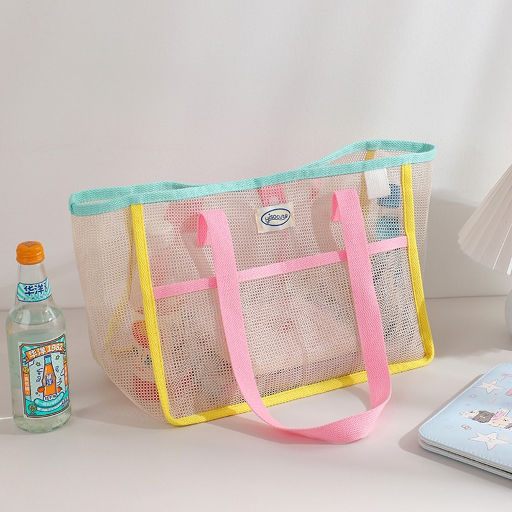 Clear Mesh Beach Tote Bag Large Capacity Pool And Shower Carryall 6
