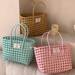candy color woven beach bag summer tote picnic basket handbag