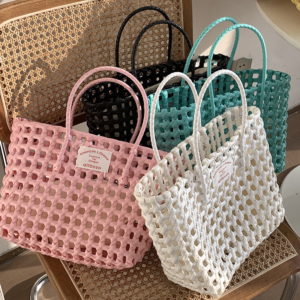 Candy Color Woven Beach Bag Summer Tote Picnic Basket Handbag 2