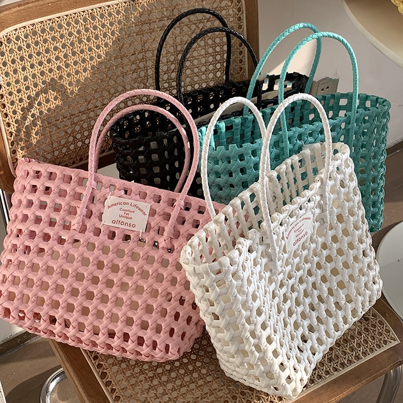 Candy Color Woven Beach Bag Summer Tote Picnic Basket Handbag 2
