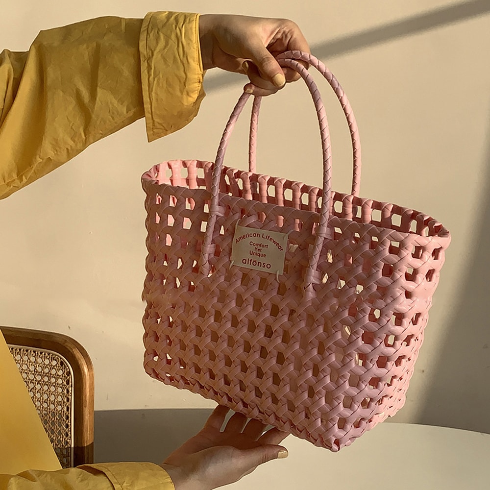 Candy Color Woven Beach Bag Summer Tote Picnic Basket Handbag 3