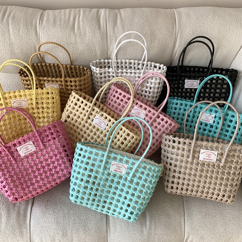Candy Color Woven Beach Bag Summer Tote Picnic Basket Handbag 6