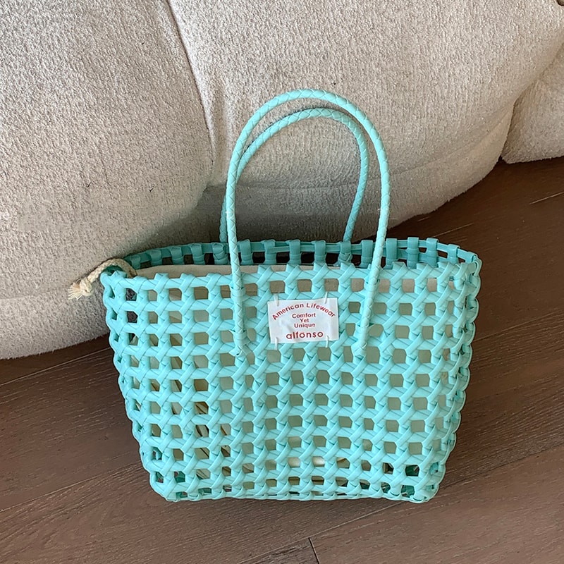 Candy Color Woven Beach Bag Summer Tote Picnic Basket Handbag 9