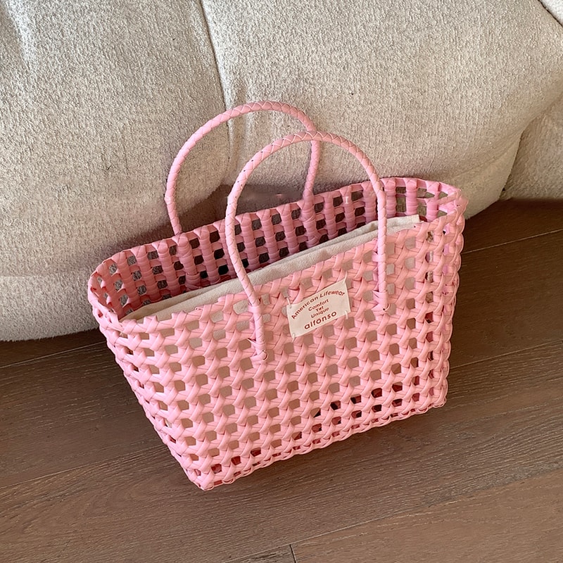Candy Color Woven Beach Bag Summer Tote Picnic Basket Handbag 10