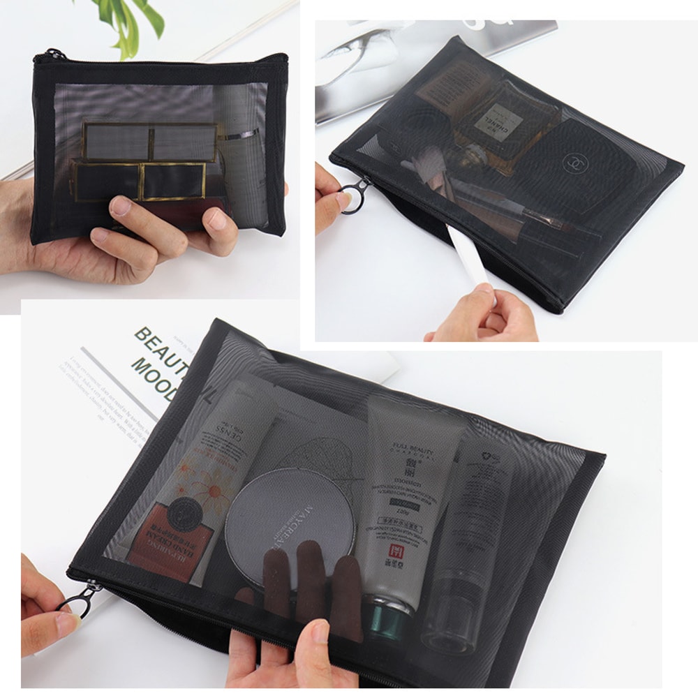 Black Transparent Makeup Bag Large Capacity Travel Toiletry Organizer 0