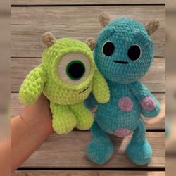 Handmade set of two Monsters Inc toys: Sullivan (Sulley) and Mike Wazowski. Perfect for fans of the movie!