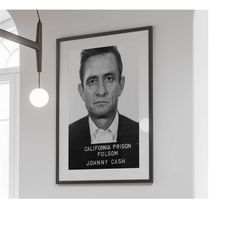 johnny cash mugshot poster, vintage print, black and