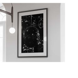 disco ball poster, black and white wall art,