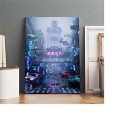cyberpunk futuristic city poster, neo futuristic wall art,