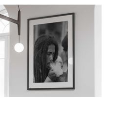 bob marley smoking poster, black and white, bob