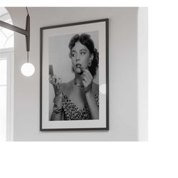 natalie wood lipstick print, black and white, vintage