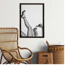 framed high heels woman wine canvas, bar cart