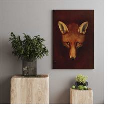 red fox painting canvas, fox canvas print, vintage