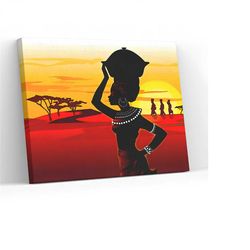 African Ethnic Art Watercolor Canvas Wrap Wall Art