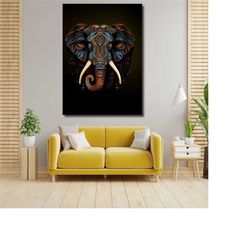 traditional pattern elephant canvas wall art - vintage