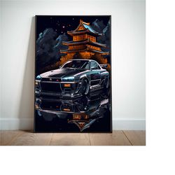 nissan skyline poster, sports car wall art, car