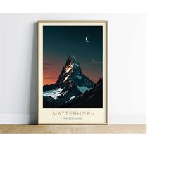 matterhorn wall art print, switzerland printable download, digital