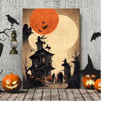 scary house a dark night halloween poster canvas
