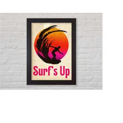 surf's up art print / available framed / poster / wall art / home decor / surfing art print