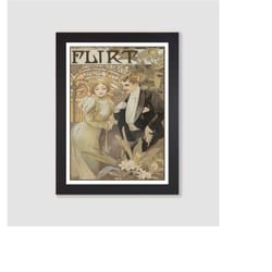 framed alphonse mucha 'flirt' art nouveau print / wall art / wall decor / home decor / art deco print / vintage art