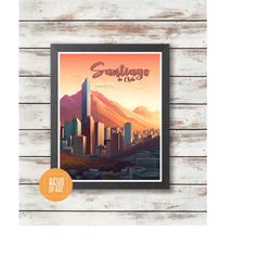 santiago travel poster - chile - digital download - wall deco - gift idea - wall art - santiago de chile - chile poster