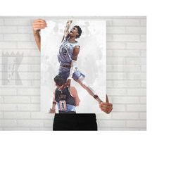 ja morant dunk poster/canvas print, memphis grizzlies watercolor painting sports art, office, man cave, bedroom wall dec