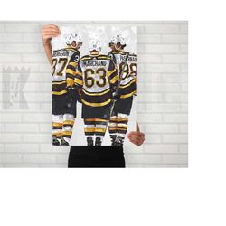 boston bruins 'perfection line' poster/canvas print, watercolor painting hockey art, office, man cave, bedroom wall deco