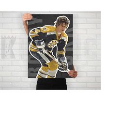 bobby orr poster/canvas print, boston bruins art, stanley cup poster, watercolor hockey painting, sports art, office, ma
