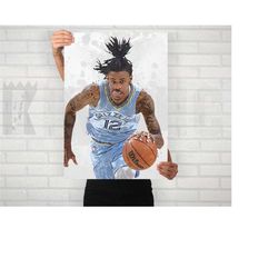 ja morant memphis grizzlies poster/canvas print, watercolor painting sports art, office, man cave, bedroom wall decor, s