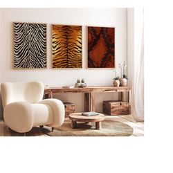 animal skins set of 3 prints | tiger - zebra - snake | luxury fashion decor