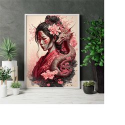 samurai anime girl canvas, japanese anime canvas art, cartoon canvas, cartoon poster, japanese anime print,retro japan c