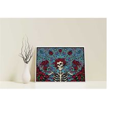 illustrasyon skeleton canvas, illstrasyon skeleton poster, skeleton desing art, wall art home , decor framed art rose sk