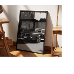 Iconic Ford Mustang Poster | Muscle Car Print | Classic Car Photography | Black and White Decor
