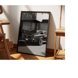iconic ford mustang poster | muscle car print | classic car photography | black and white decor
