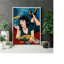 pulp fiction poster, mia wallace wall art, rolled canvas print, pulp fiction canvas art