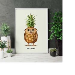 pineapple canvas, home decor, for room poster pineapple, funny canvas for wall, pineapple art owl art print, pineapple i