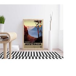 the blue mountains, travel poster, australian tourism ad, hq file, vintage artwork illustration instantly downloadable/p