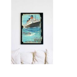 s.s. paris, vintage poster, 1916 french ocean liner steam ship, hq file, download and print instantly, travel ad illustr