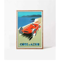 cote d' azur, vintage poster, hq file, instantly downloadable/printable, travel ad illustration home decoration