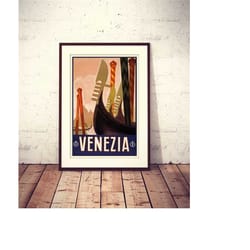 gondolas, vintage venice poster, home decor, hq printable file, instant download, travel artwork, retro illustration