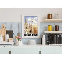 milano, digital travel poster, download & print instantly hq file, city vintage poster, retro poster artwork